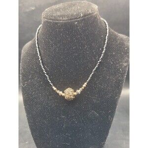 Black Beaded Choker Necklace with Charms